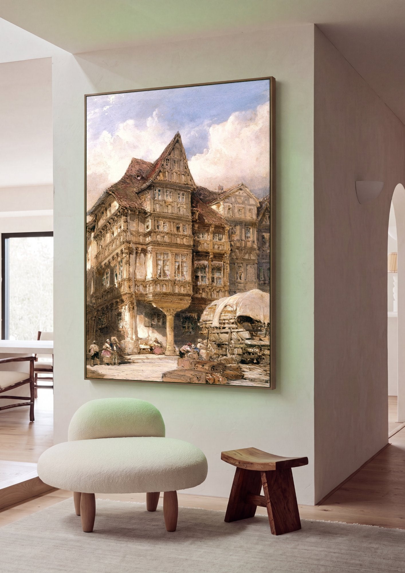 Quadro Decorativo Casas de Nuremberga - Dürer em ambiente decorado