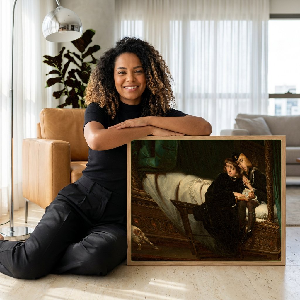 Quadro Decorativo Os Dois Irmãos (ou Eduardo V e Duque de York) - Simmler com modelo em ambiente