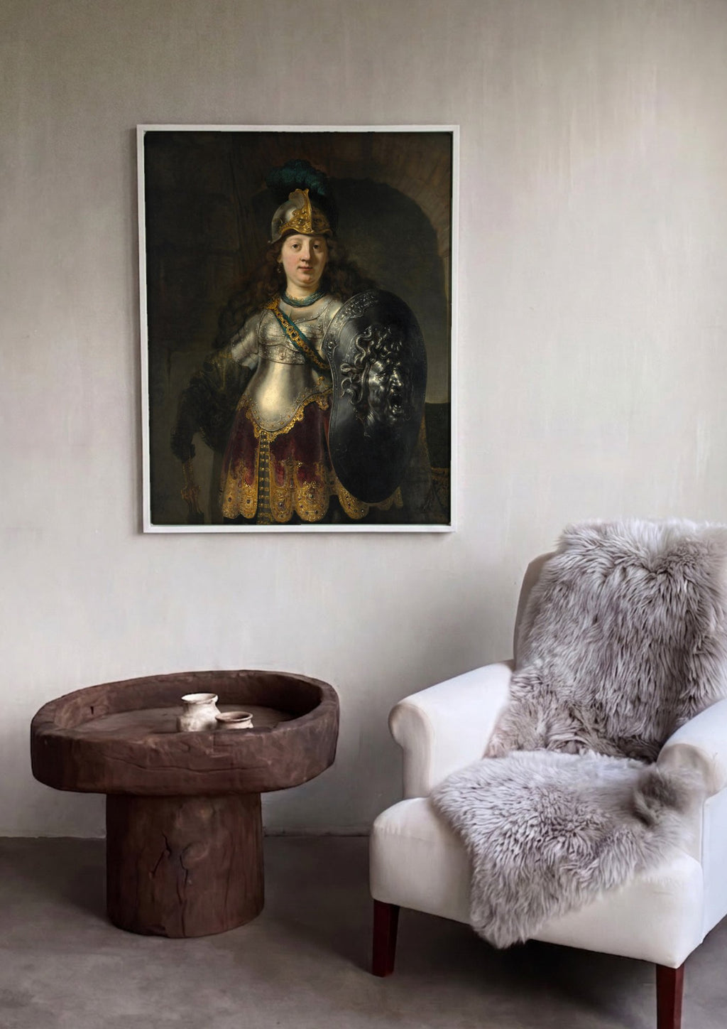 Quadro Decorativo Minerva em sua Armadura - Rembrandt em ambiente decorado