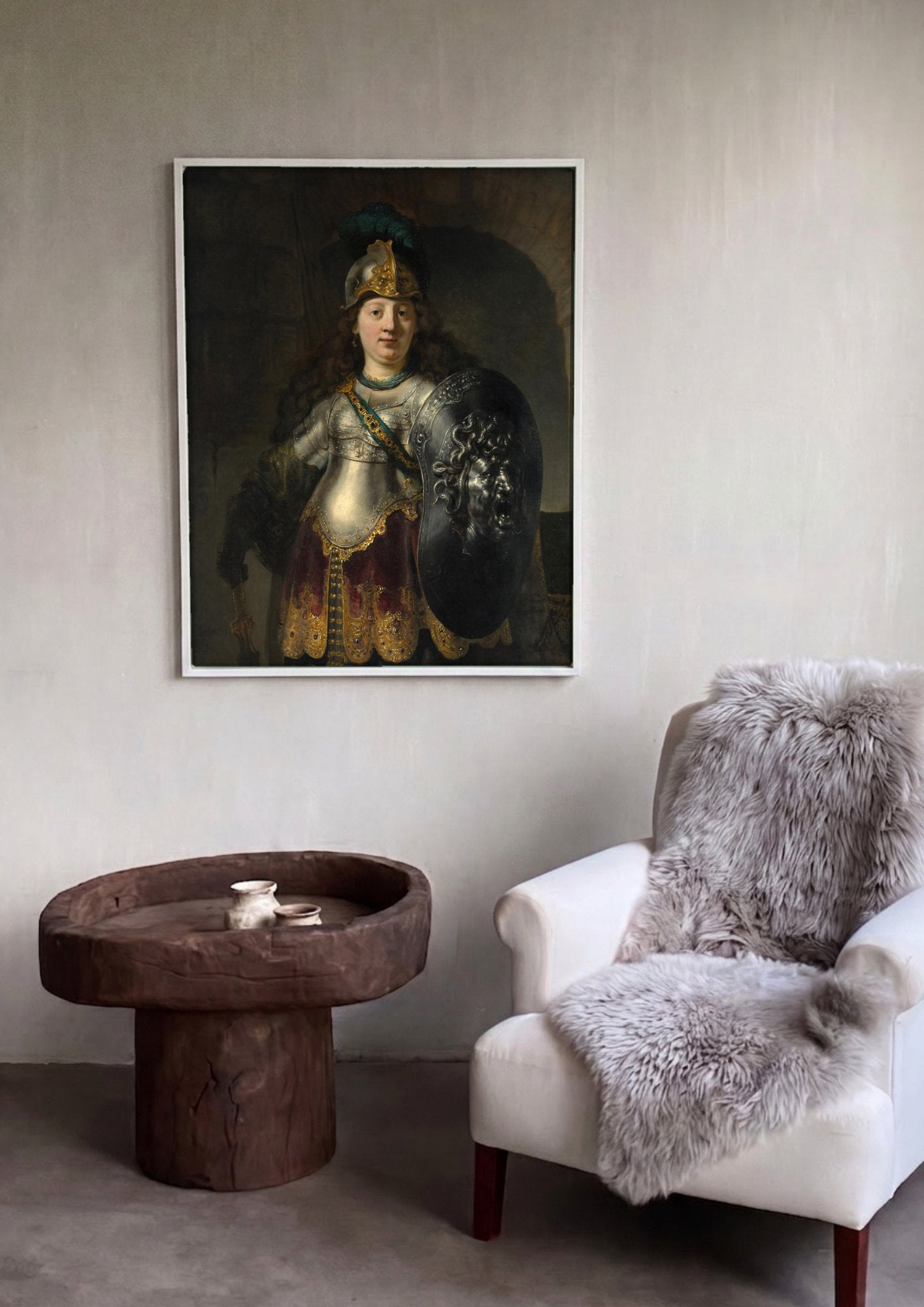 Quadro Decorativo Minerva em sua Armadura - Rembrandt em ambiente decorado