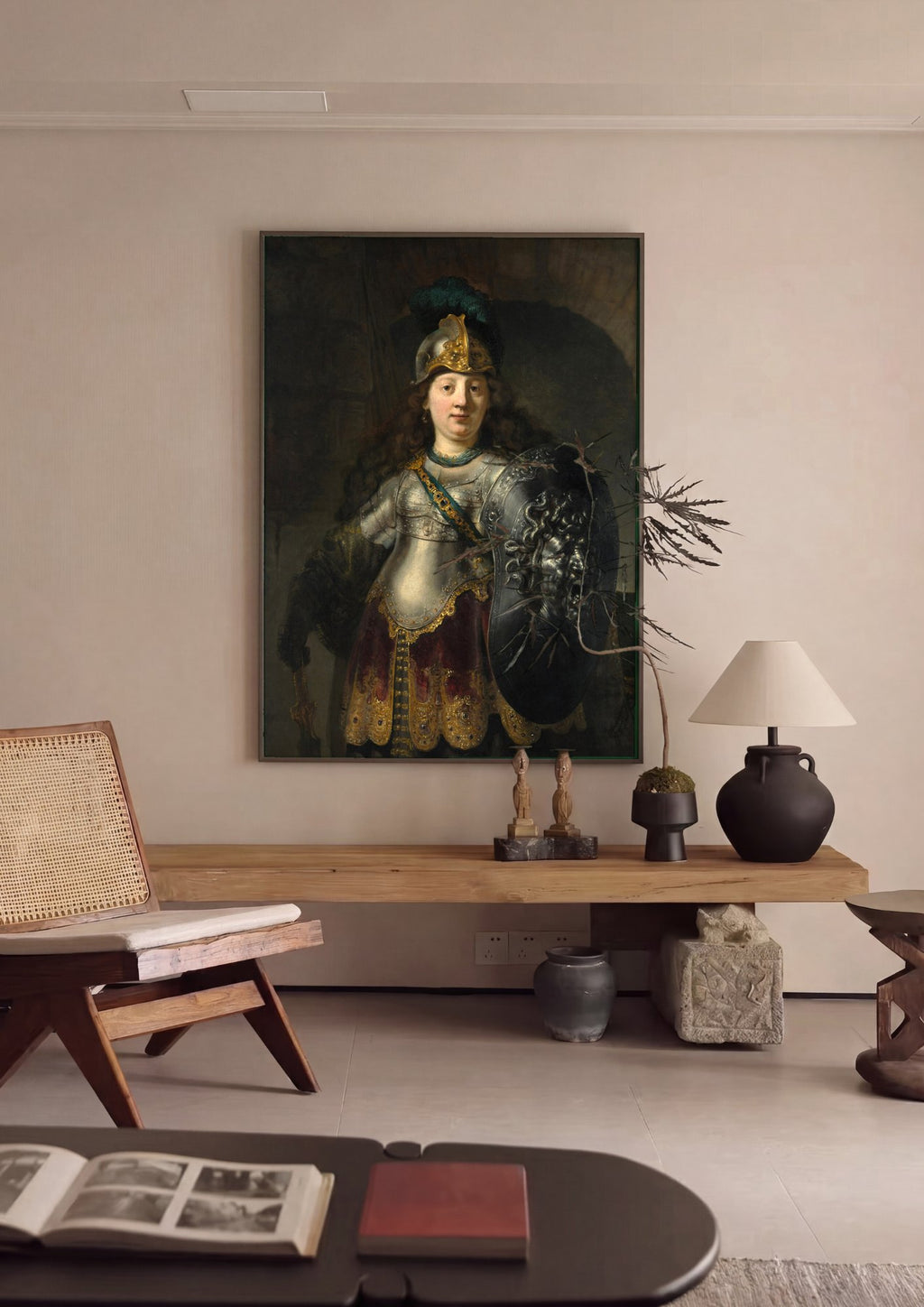 Quadro Decorativo Minerva em sua Armadura - Rembrandt em ambiente decorado