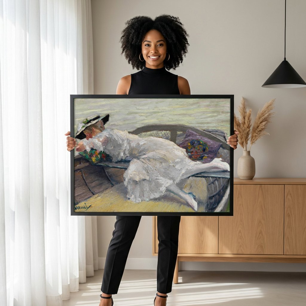 Quadro Decorativo A Mulher no Barco - Edward Cucuel com modelo em ambiente