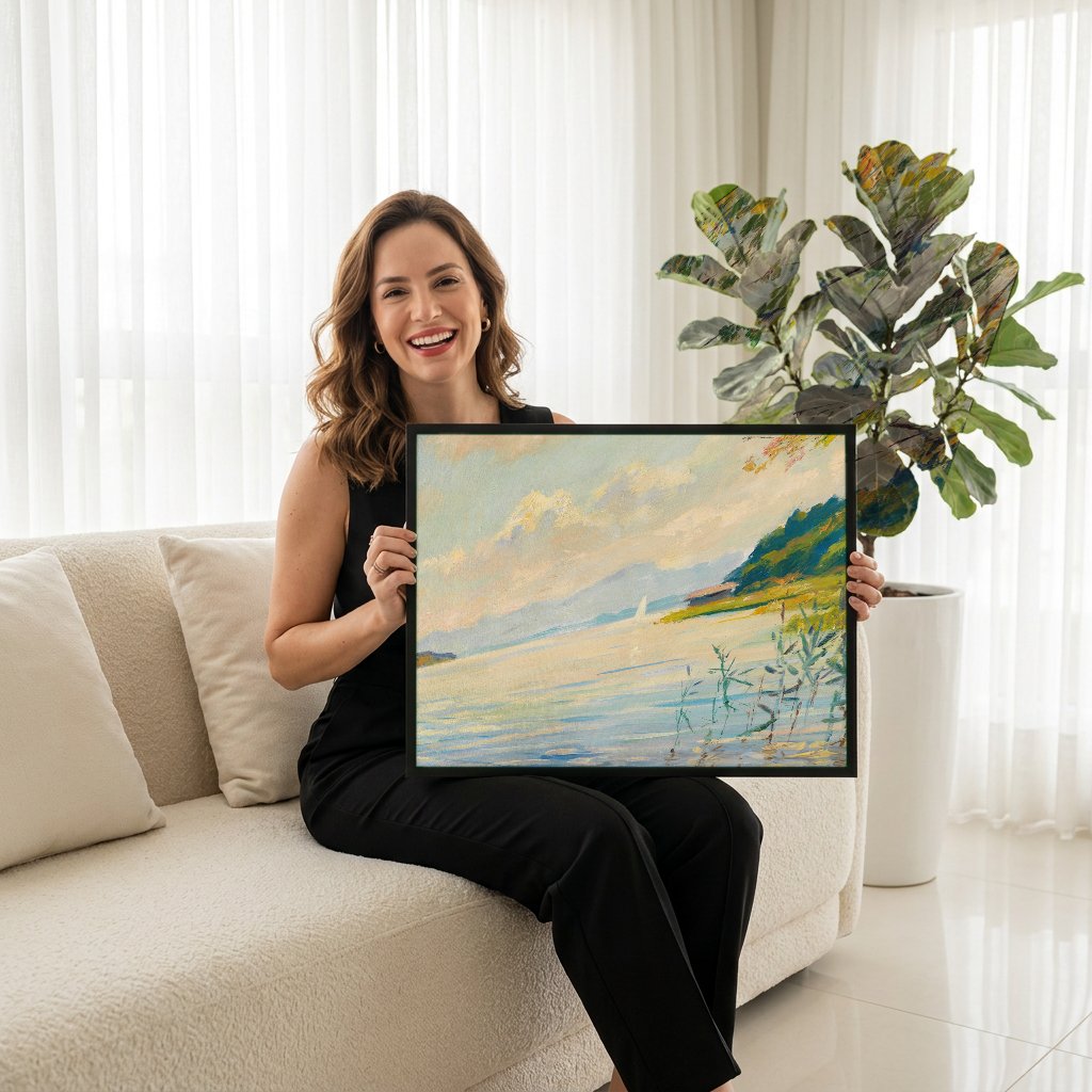 Quadro Decorativo Paisagem Lacustre - Edward Cucuel com modelo em ambiente