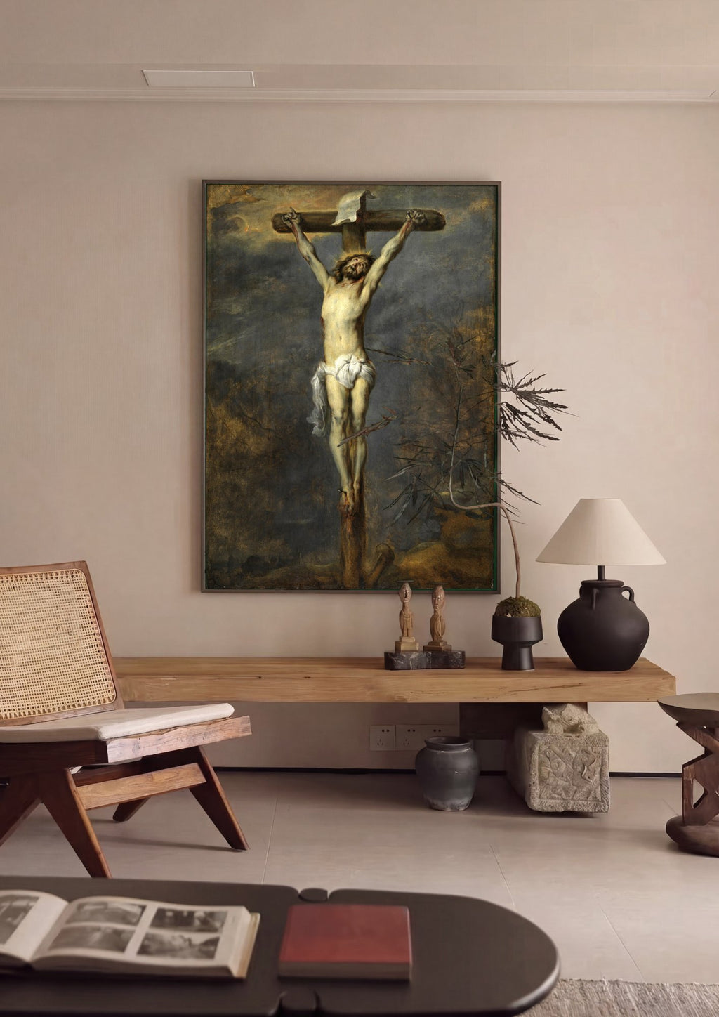 Quadro Decorativo A Crucificação - Van Dyck em ambiente decorado