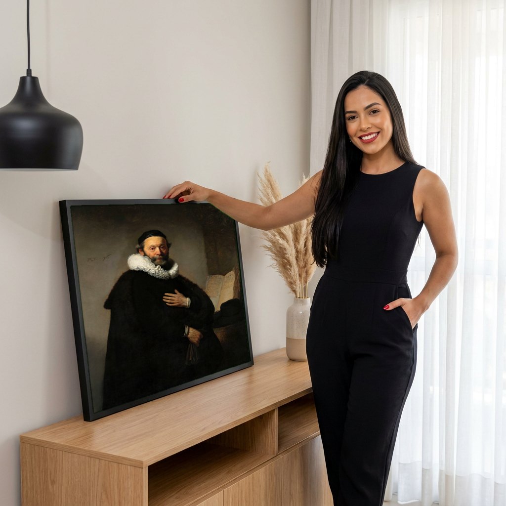 Quadro Decorativo Retrato de um Homem - Rembrandt | modelo apresentando o quadro emoldurado