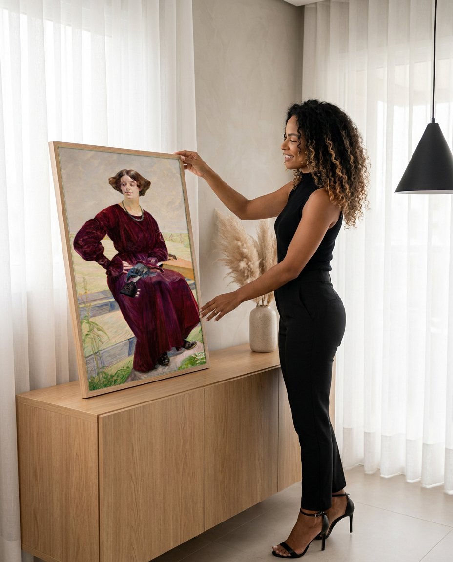 Quadro Decorativo A Poetisa - Jacek Malczewski | modelo apresentando o quadro emoldurado