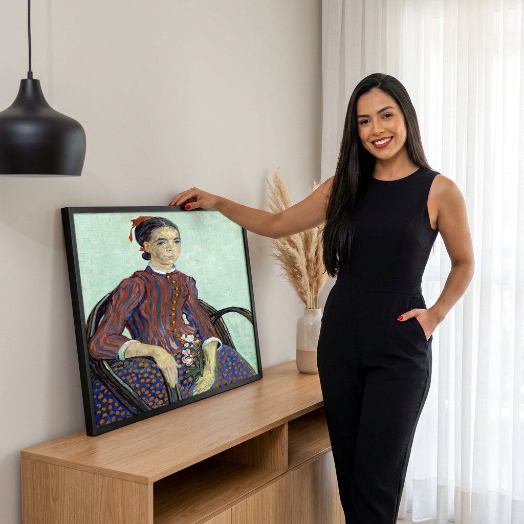 Quadro Decorativo A Italiana (Agostina Segatori) - Van Gogh | modelo apresentando o quadro emoldurado