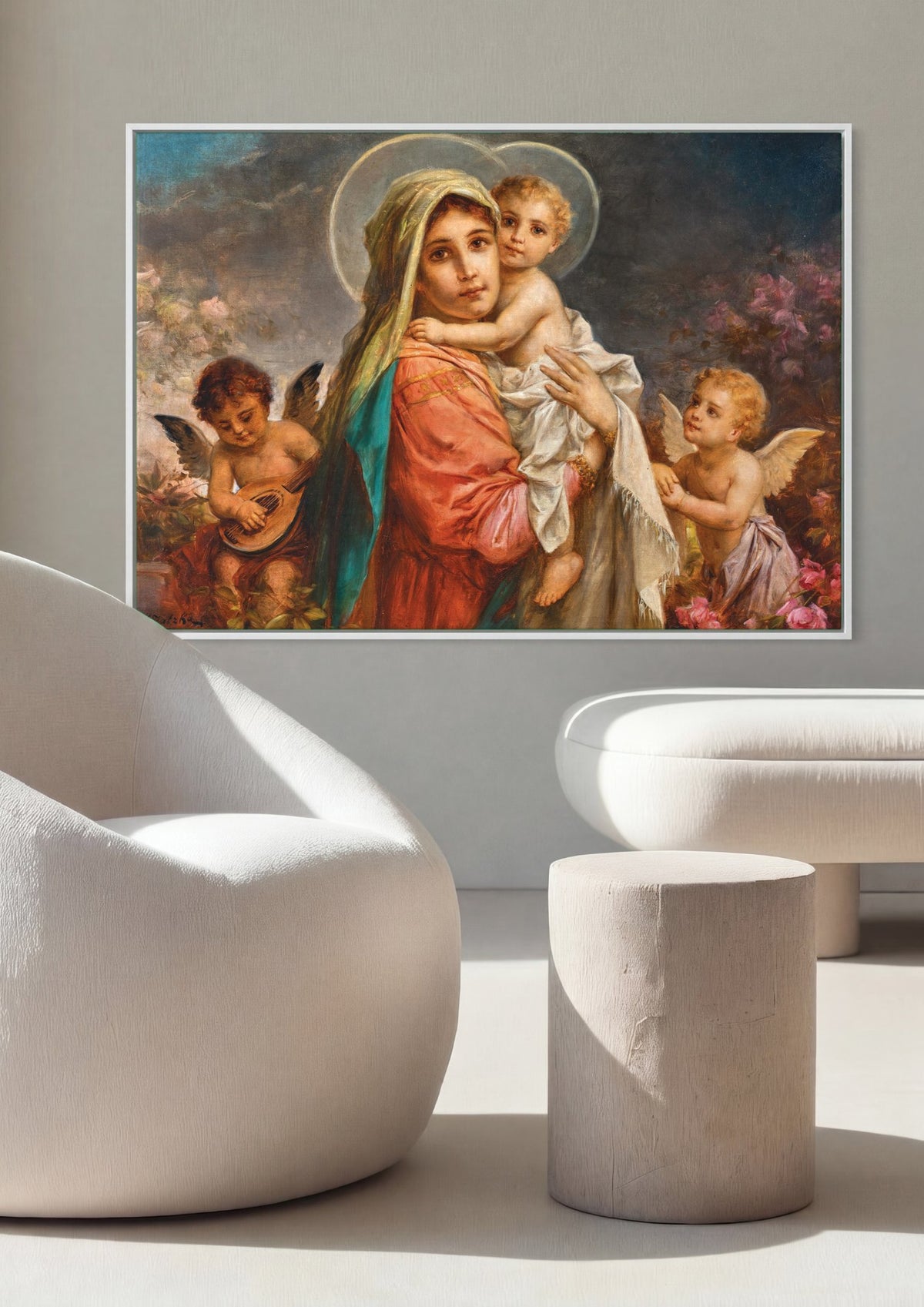 Quadro Decorativo Madona com o Menino e Anjos - Hans Zatzka | quadro emoldurado na parede