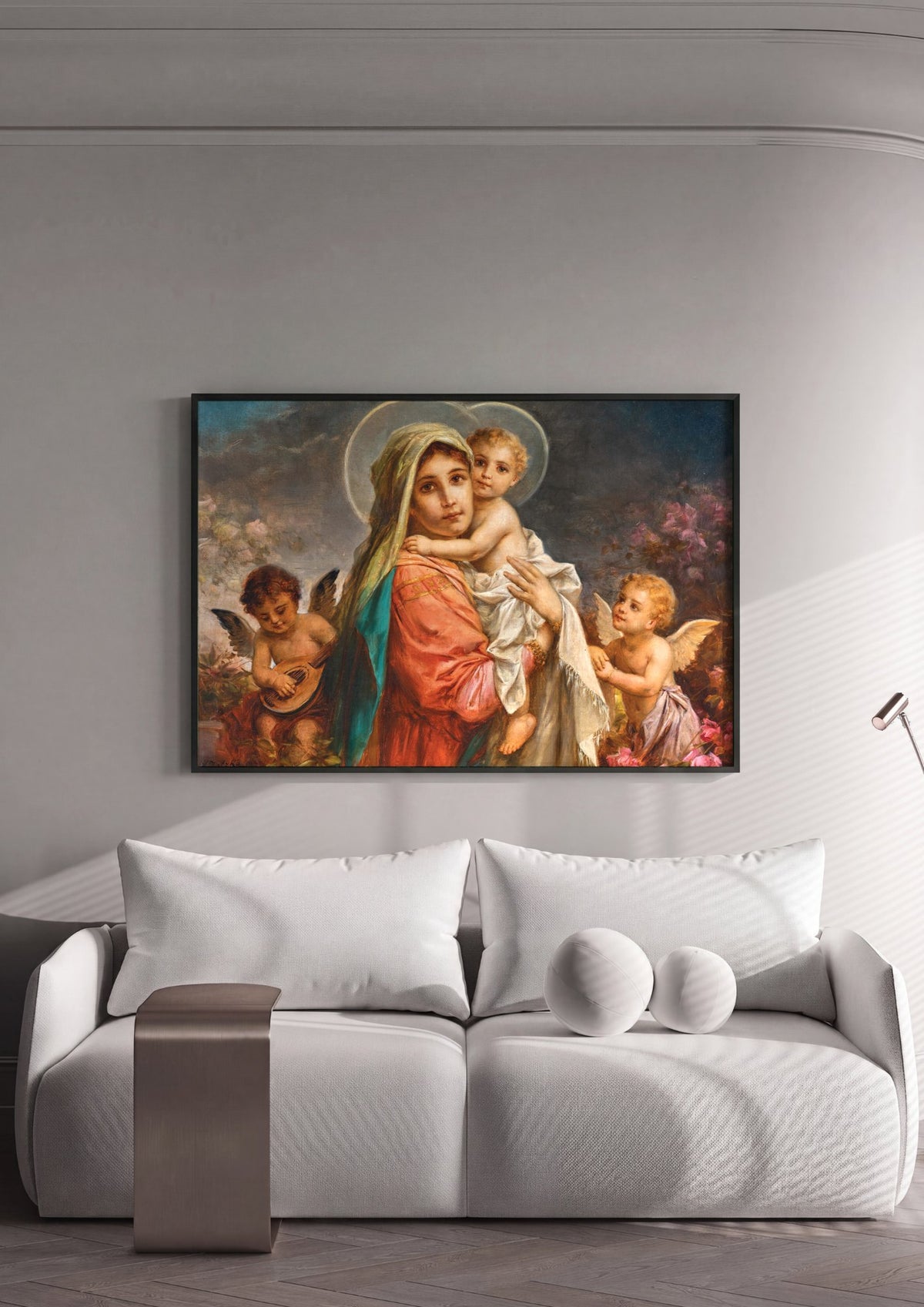 Quadro Decorativo Madona com o Menino e Anjos - Hans Zatzka | quadro emoldurado na parede