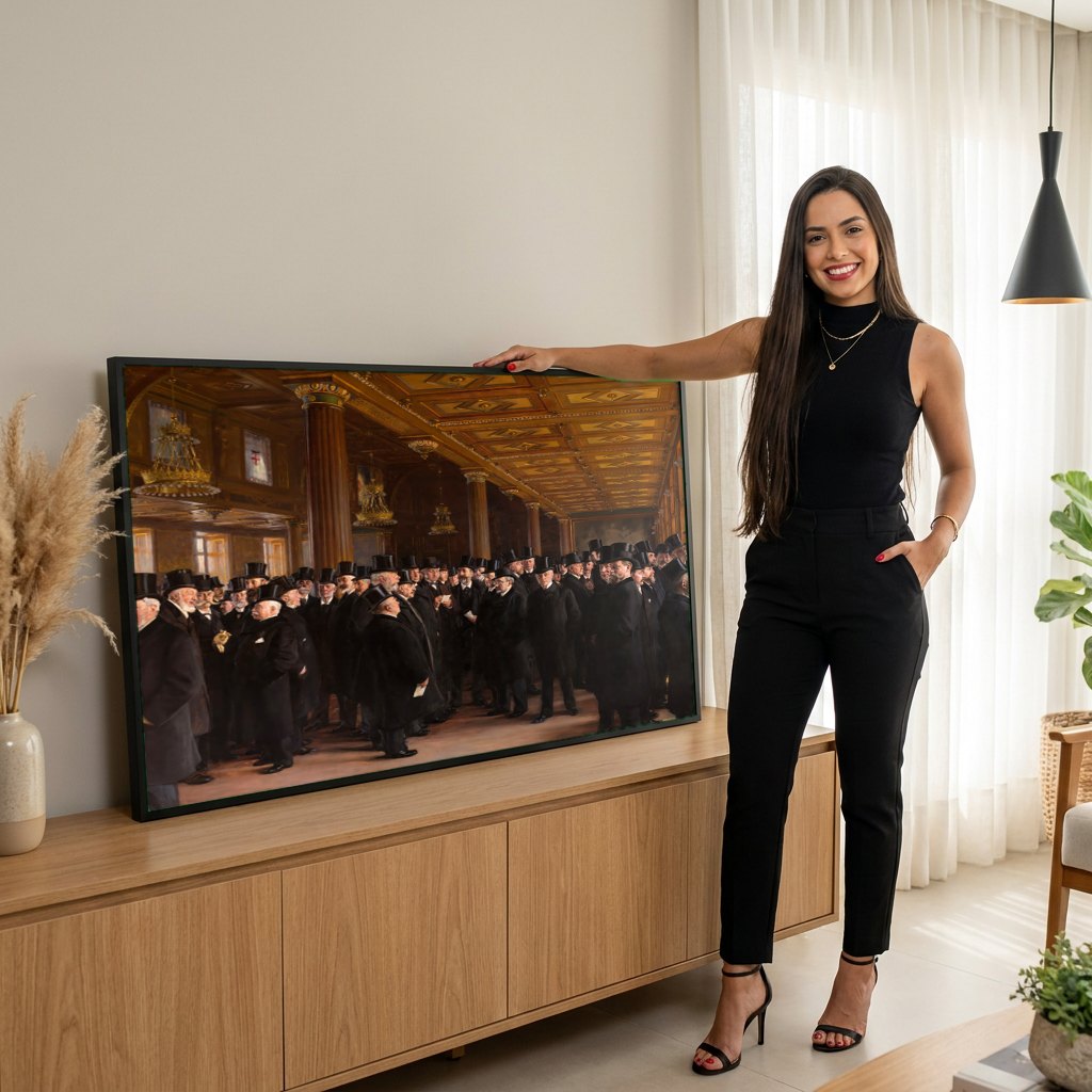 Quadro Decorativo A Bolsa de Copenhague - Peder Severin Krøyer | modelo apresentando o quadro emoldurado