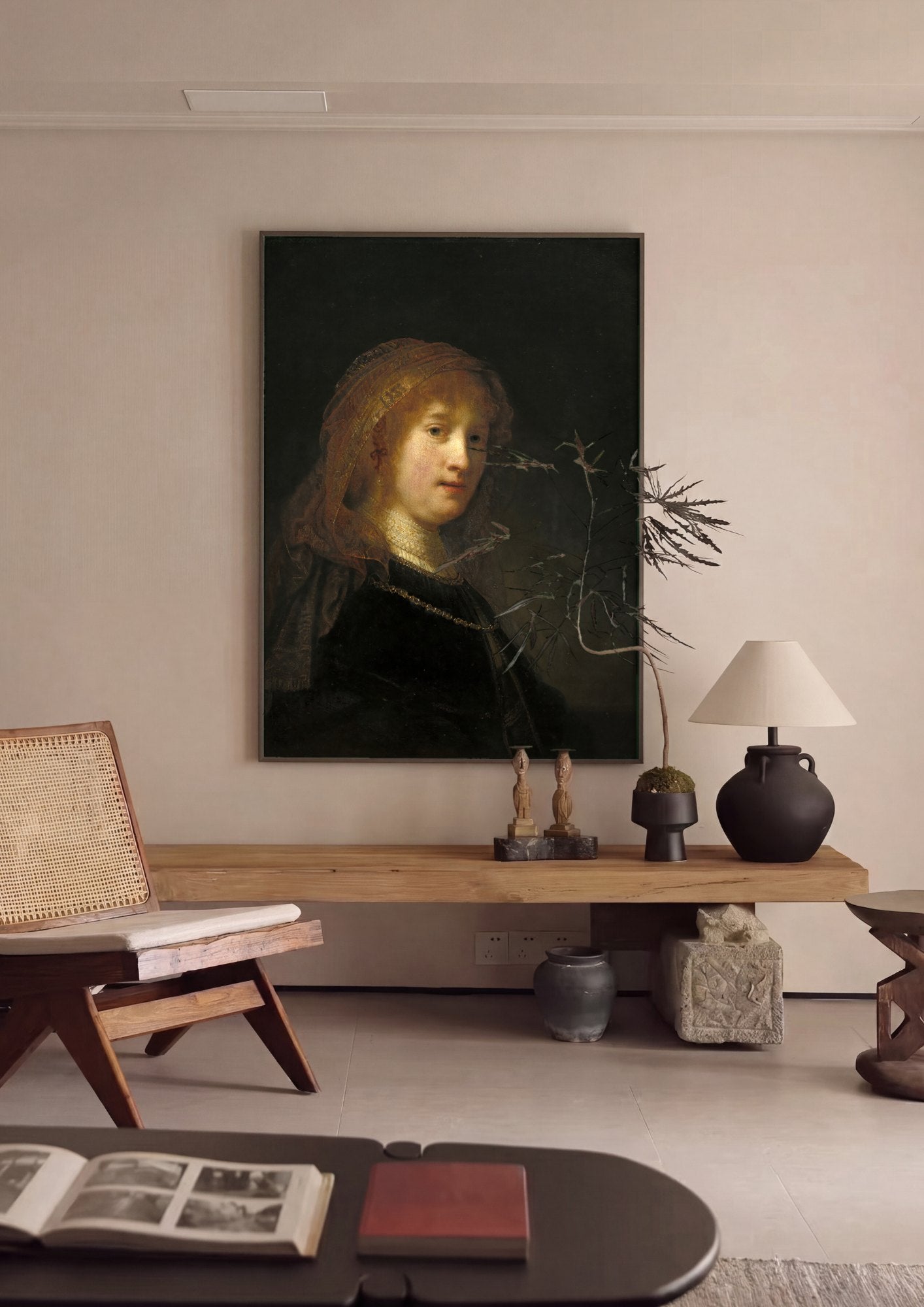 Quadro Decorativo Retrato de Mulher Jovem - Rembrandt | quadro emoldurado na parede