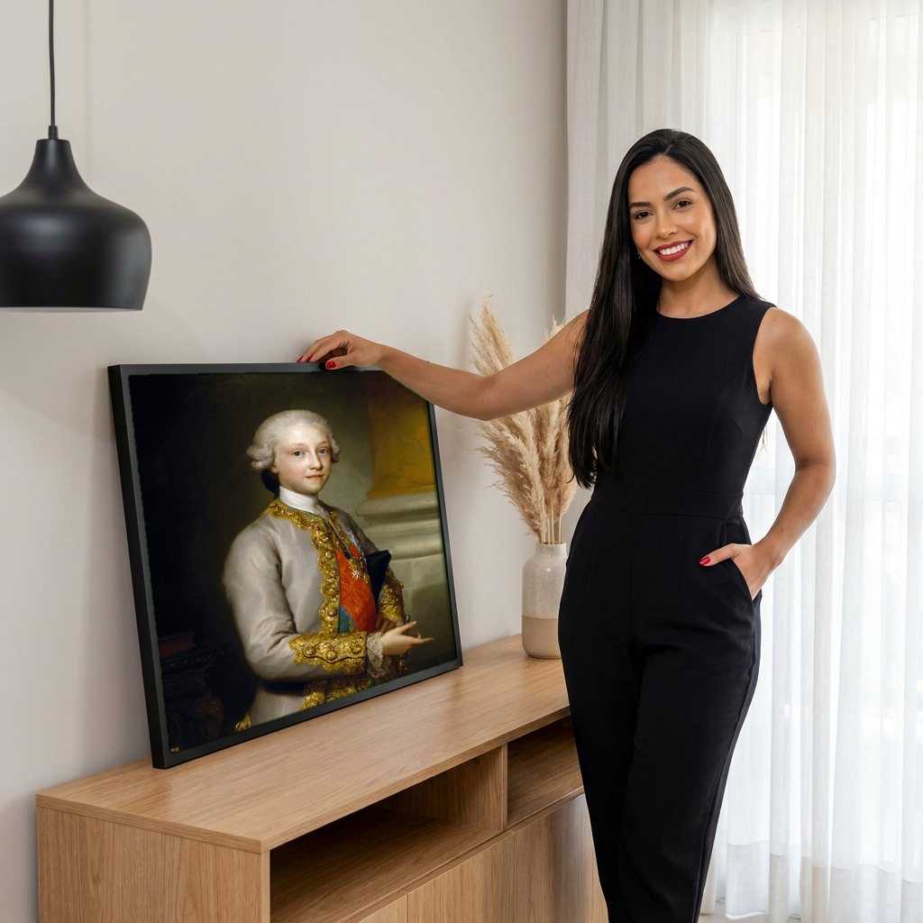 Quadro Decorativo Retrato de Jovem Nobre - Anton Raphael Mengs | modelo apresentando o quadro emoldurado