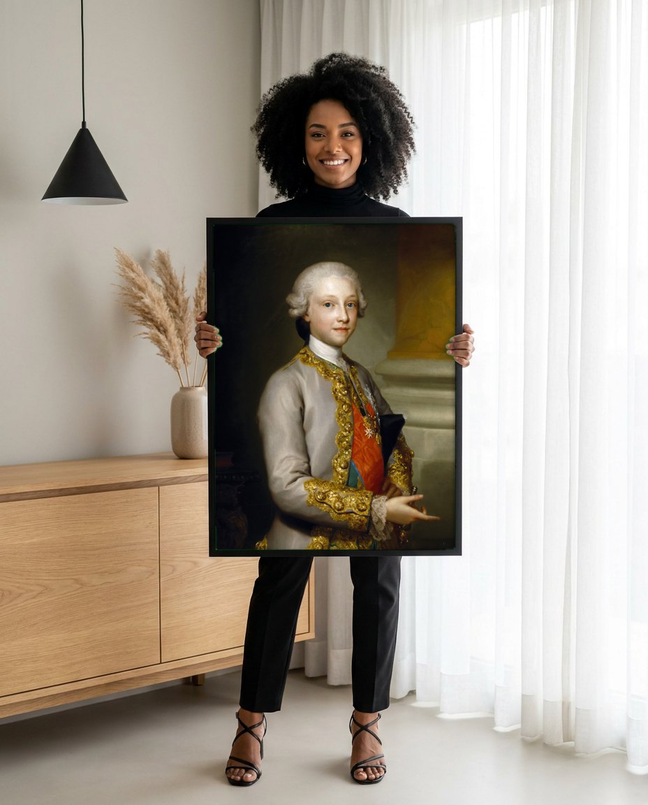 Quadro Decorativo Retrato de Jovem Nobre - Anton Raphael Mengs | modelo apresentando o quadro emoldurado