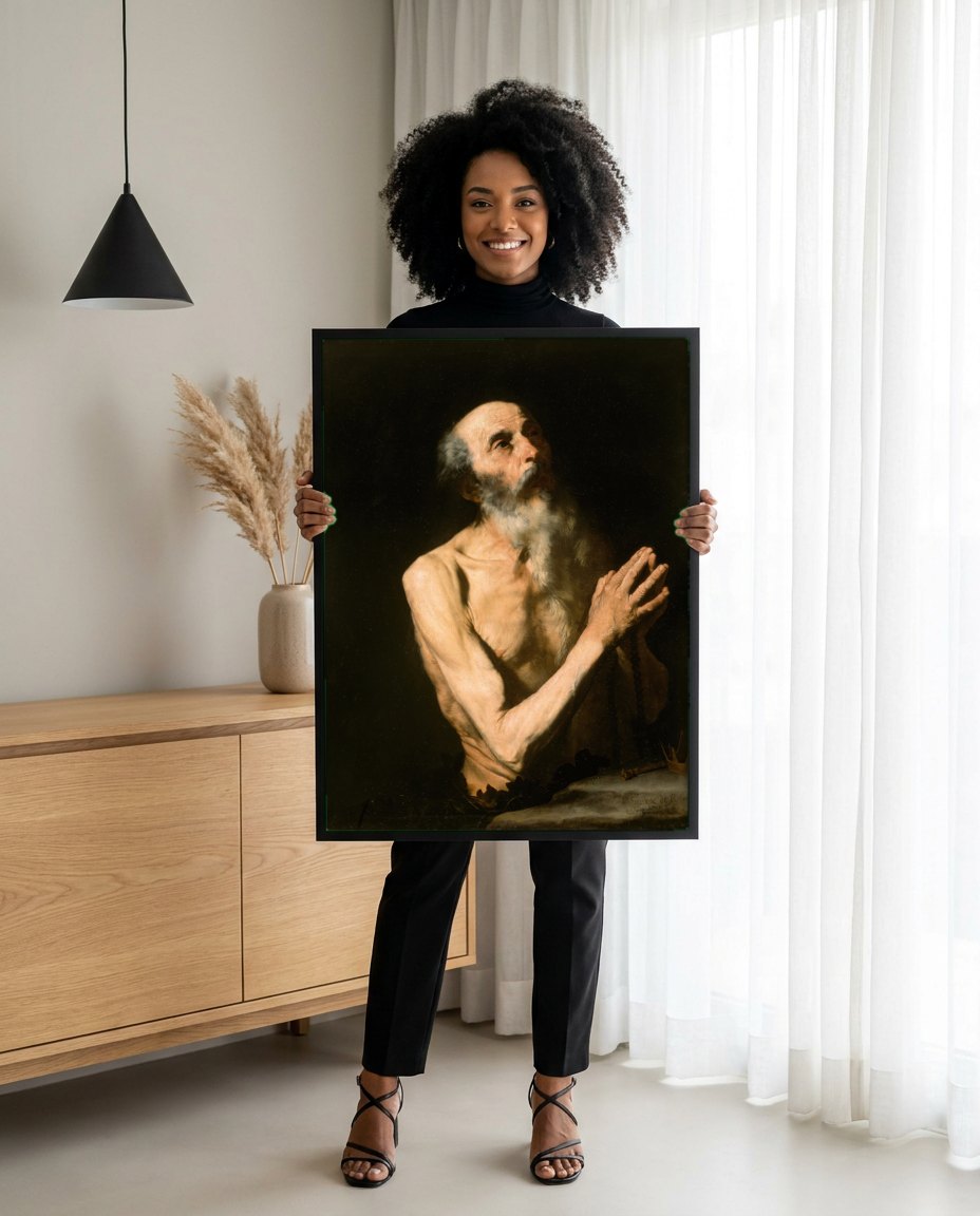 Quadro Decorativo 'São Jerônimo Penitente' - Jusepe de Ribera | modelo apresentando o quadro emoldurado