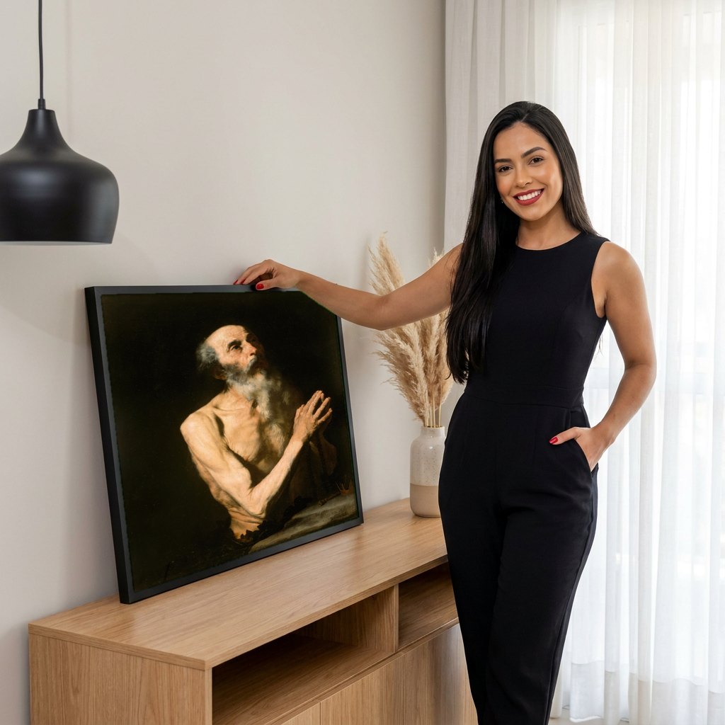 Quadro Decorativo 'São Jerônimo Penitente' - Jusepe de Ribera | modelo apresentando o quadro emoldurado