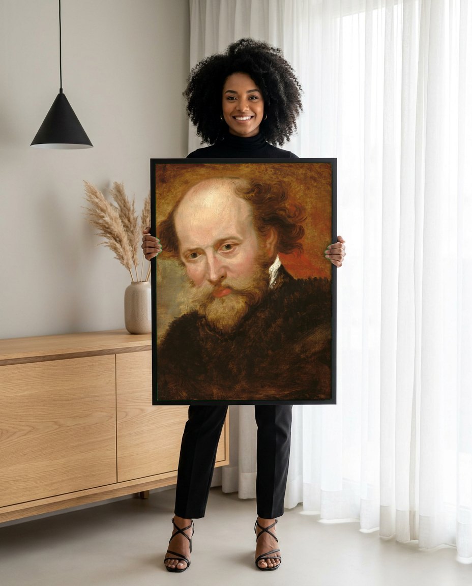 Quadro Decorativo Retrato de Shakespeare - Rubens | modelo apresentando o quadro emoldurado