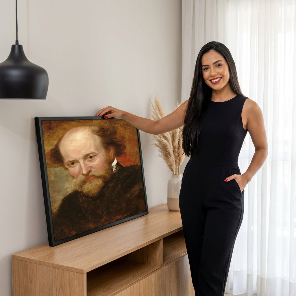 Quadro Decorativo Retrato de Shakespeare - Rubens | modelo apresentando o quadro emoldurado