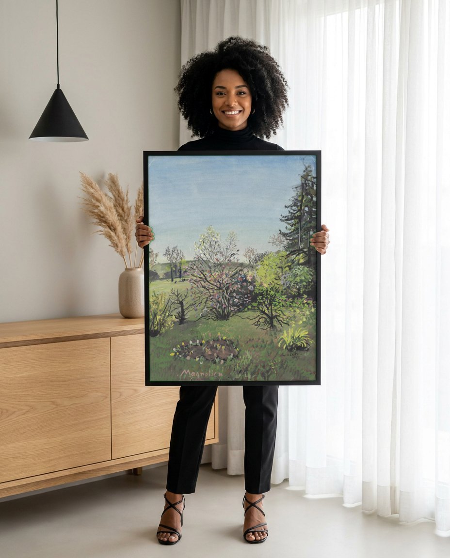 Quadro Decorativo Magnolien - Oskar Laske | modelo apresentando o quadro emoldurado