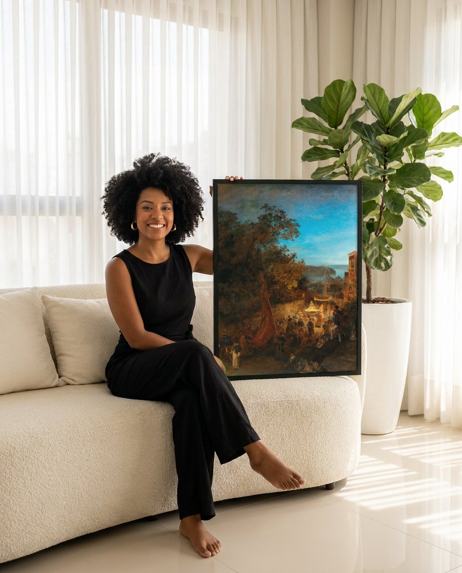 Quadro Decorativo Procissão Noturna - Achenbach | modelo apresentando o quadro emoldurado