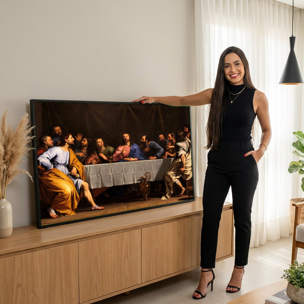 Quadro Decorativo A Última Ceia - Philippe de Champaigne | modelo apresentando o quadro emoldurado
