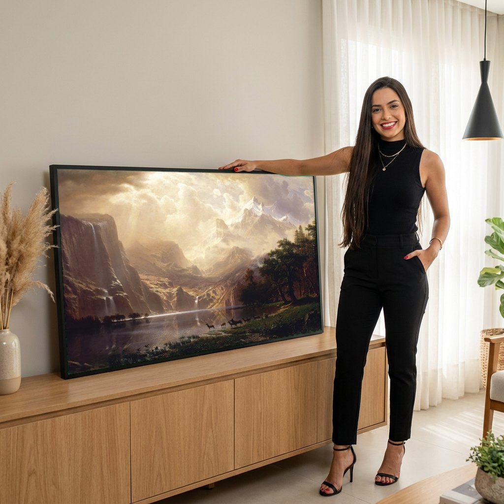 Quadro Decorativo Vale Deslumbrante - Albert Bierstadt | modelo apresentando o quadro emoldurado