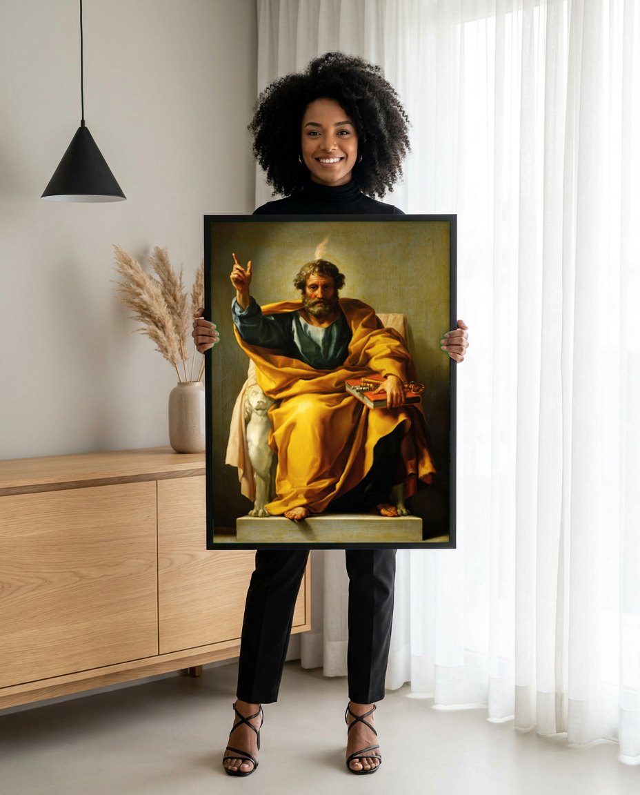 Quadro Decorativo São Pedro - Anton Raphael Mengs | modelo apresentando o quadro emoldurado