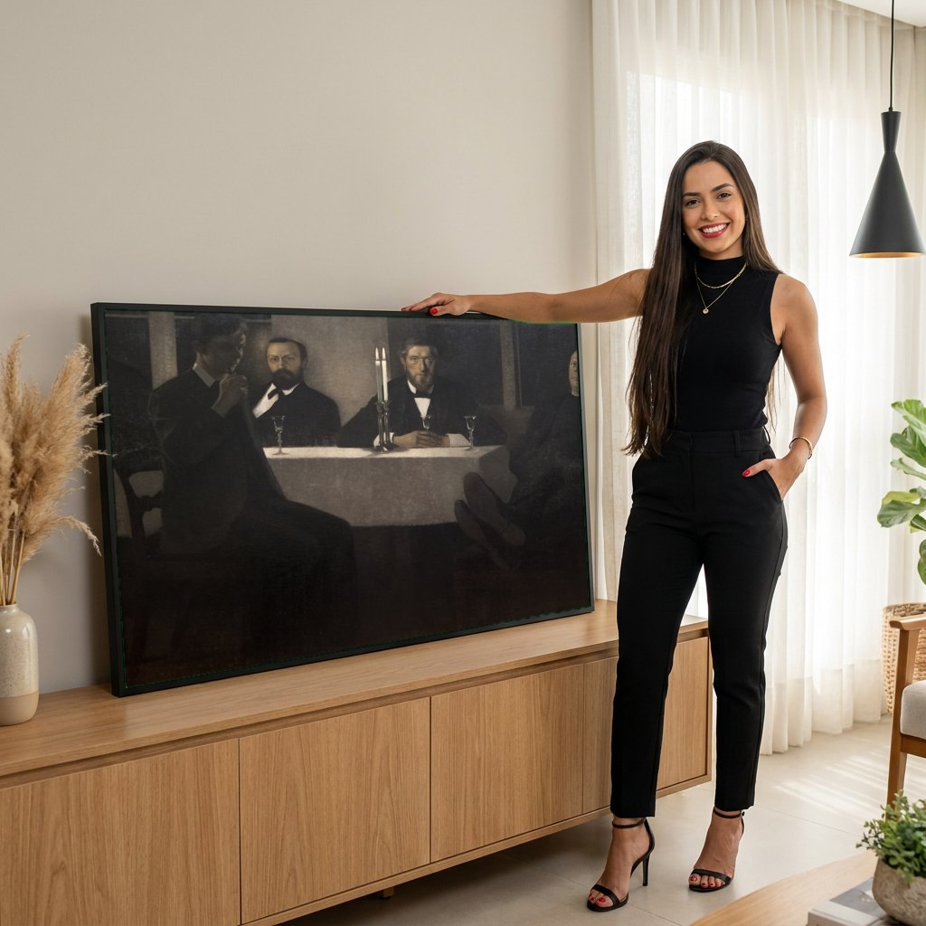 Quadro Decorativo A Grande Reunião - Vilhelm Hammershøi | modelo apresentando o quadro emoldurado