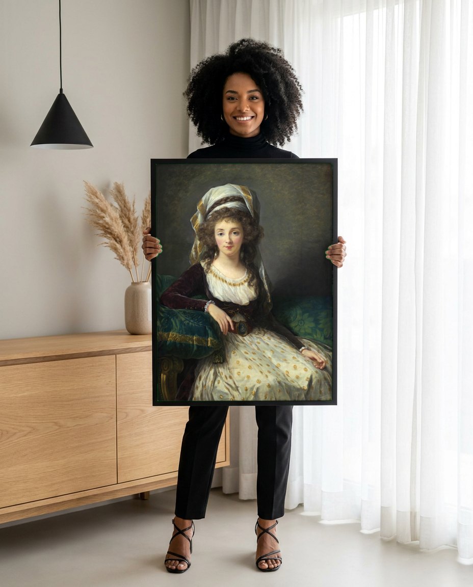 Quadro Decorativo Retrato de Mulher - Vigée Le Brun | modelo apresentando o quadro emoldurado