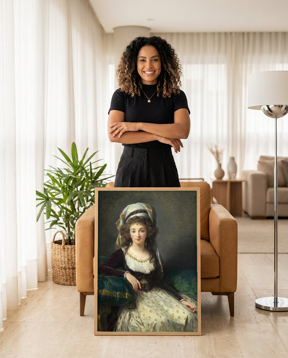 Quadro Decorativo Retrato de Mulher - Vigée Le Brun | modelo apresentando o quadro emoldurado