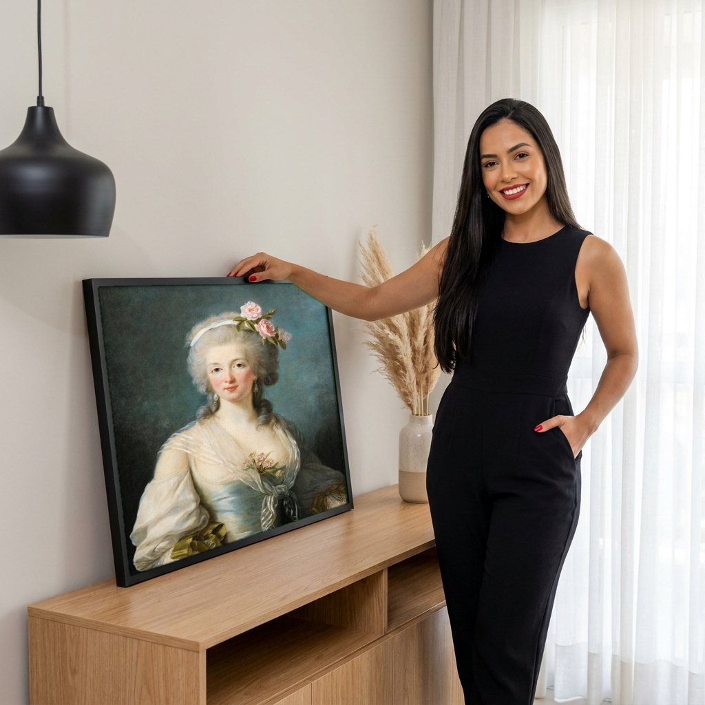 Quadro Decorativo Retrato de Mulher - Vigée Le Brun | modelo apresentando o quadro emoldurado