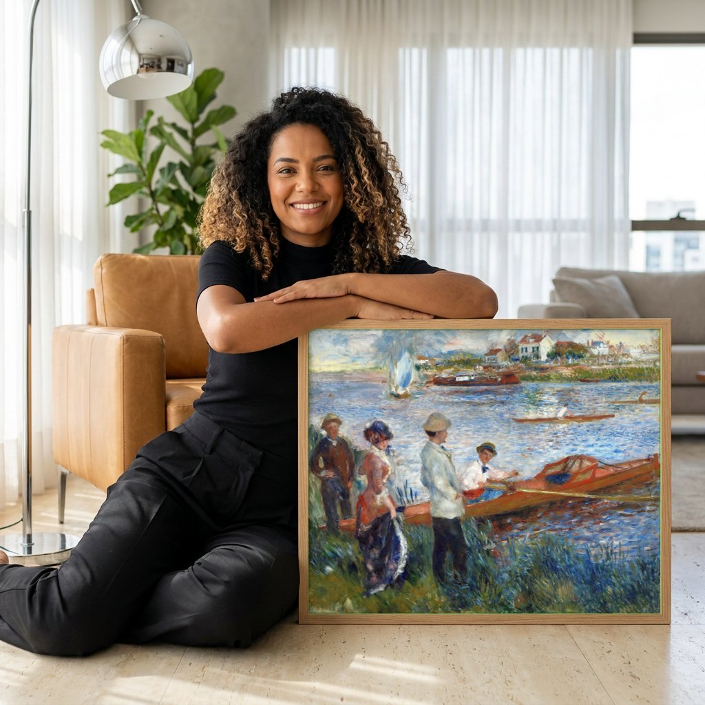 Quadro Decorativo Remadores em Chatou - Renoir | modelo apresentando o quadro emoldurado