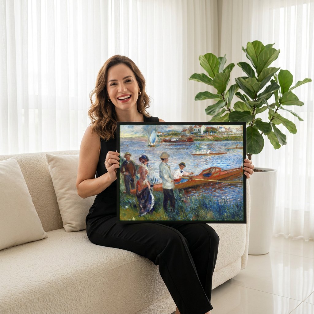 Quadro Decorativo Remadores em Chatou - Renoir | modelo apresentando o quadro emoldurado