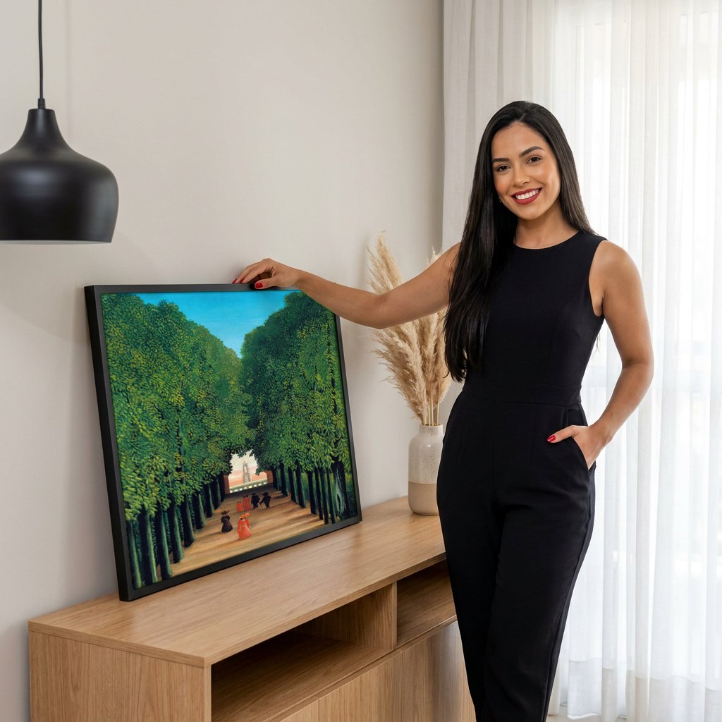 Quadro Decorativo A Alameda do Bosque - Henri Rousseau | modelo apresentando o quadro emoldurado