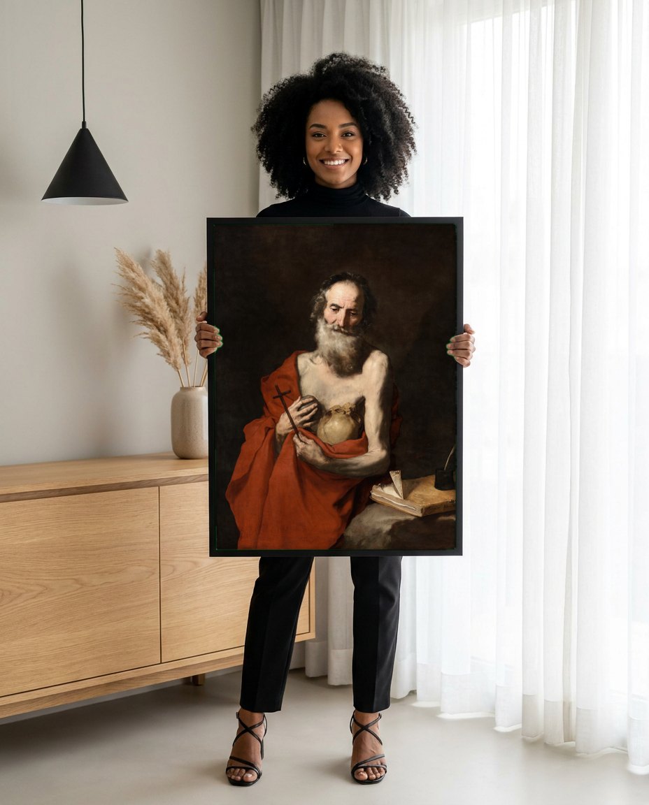 Quadro Decorativo São Jerônimo - Jusepe de Ribera | modelo apresentando o quadro emoldurado