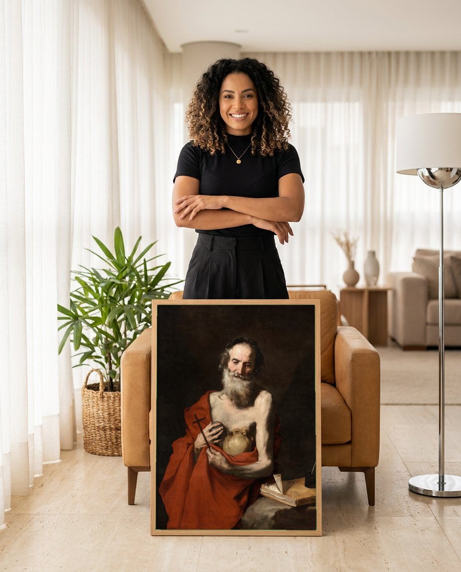 Quadro Decorativo São Jerônimo - Jusepe de Ribera | modelo apresentando o quadro emoldurado