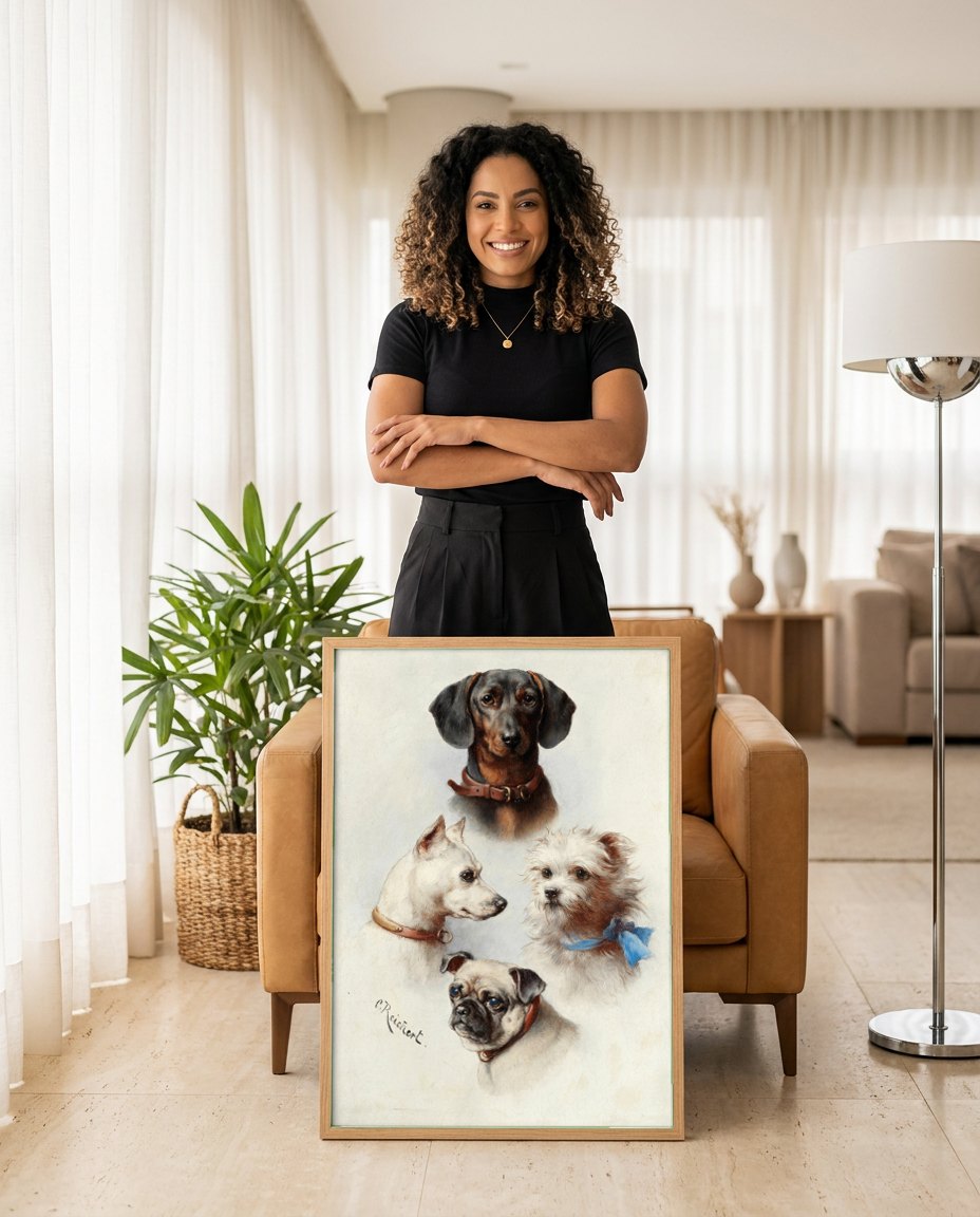 Quadro Decorativo Cães Fofos - Carl Reichert | modelo apresentando o quadro emoldurado