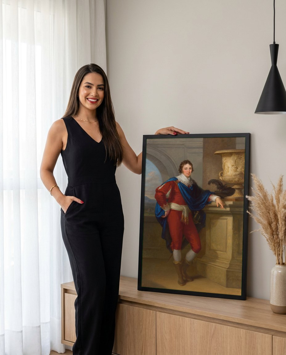 Quadro Decorativo Retrato de Jovem Nobre - Angelica Kauffmann | modelo apresentando o quadro emoldurado