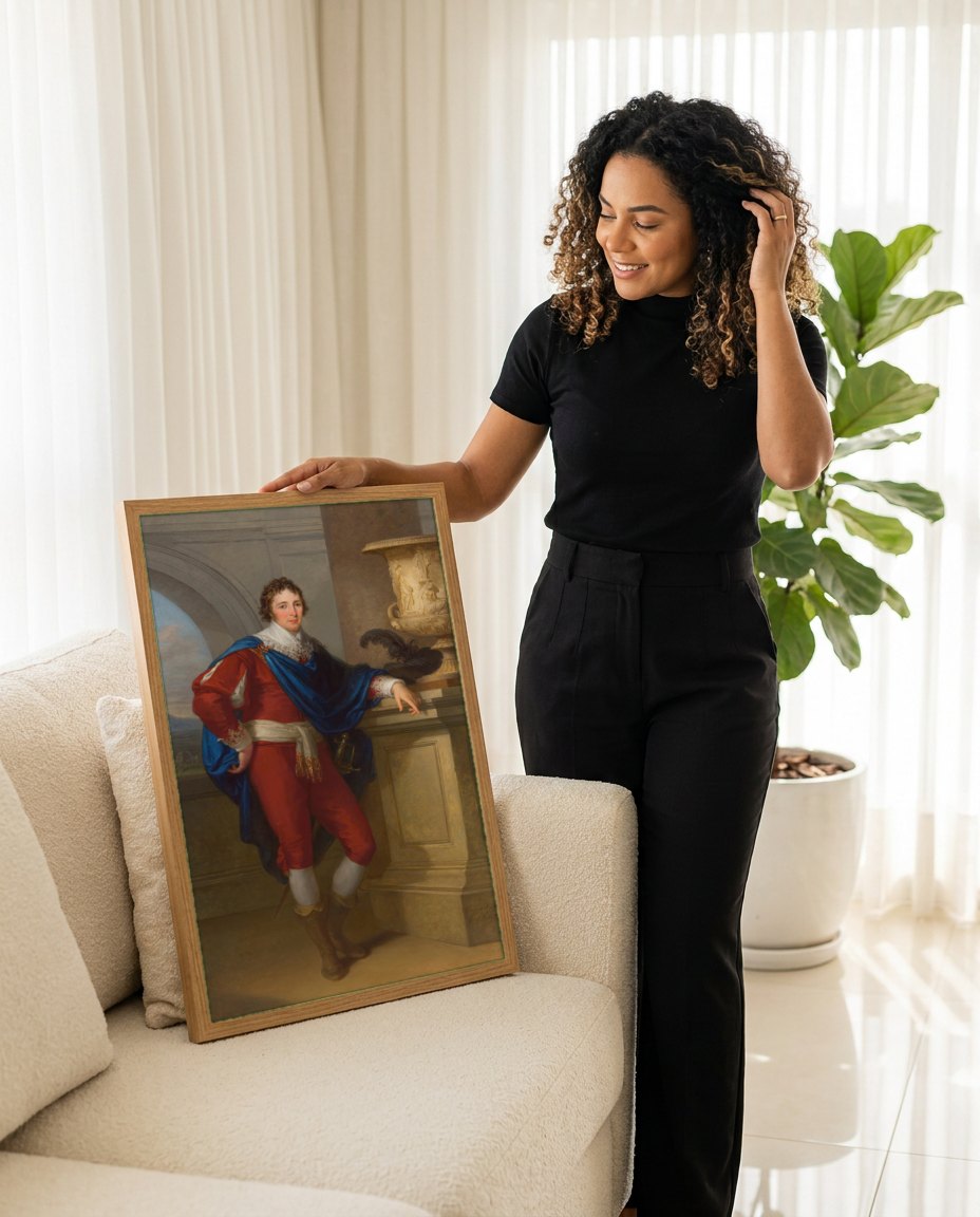 Quadro Decorativo Retrato de Jovem Nobre - Angelica Kauffmann | modelo apresentando o quadro emoldurado