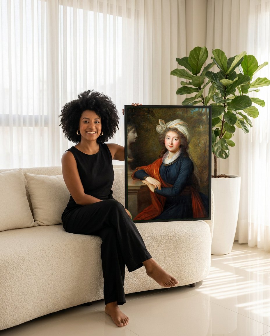 Quadro Decorativo Retrato de Mulher - Vigée Le Brun | modelo apresentando o quadro emoldurado