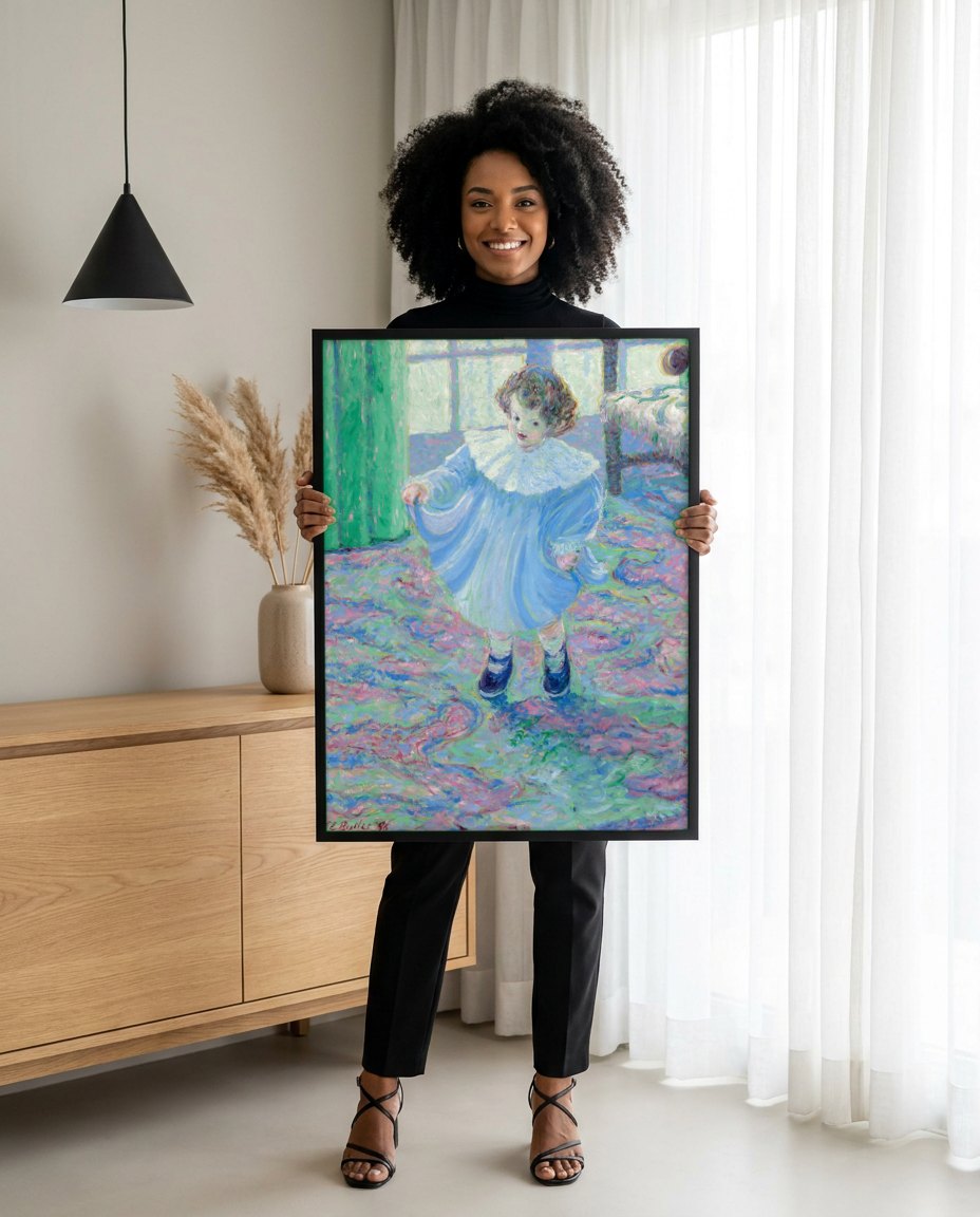 Quadro Decorativo Criança Brincando - Monet (Atribuído) | modelo apresentando o quadro emoldurado