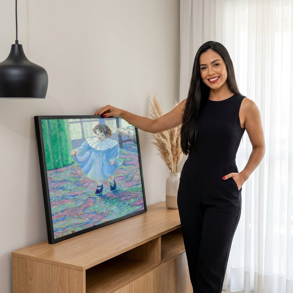 Quadro Decorativo Criança Brincando - Monet (Atribuído) | modelo apresentando o quadro emoldurado