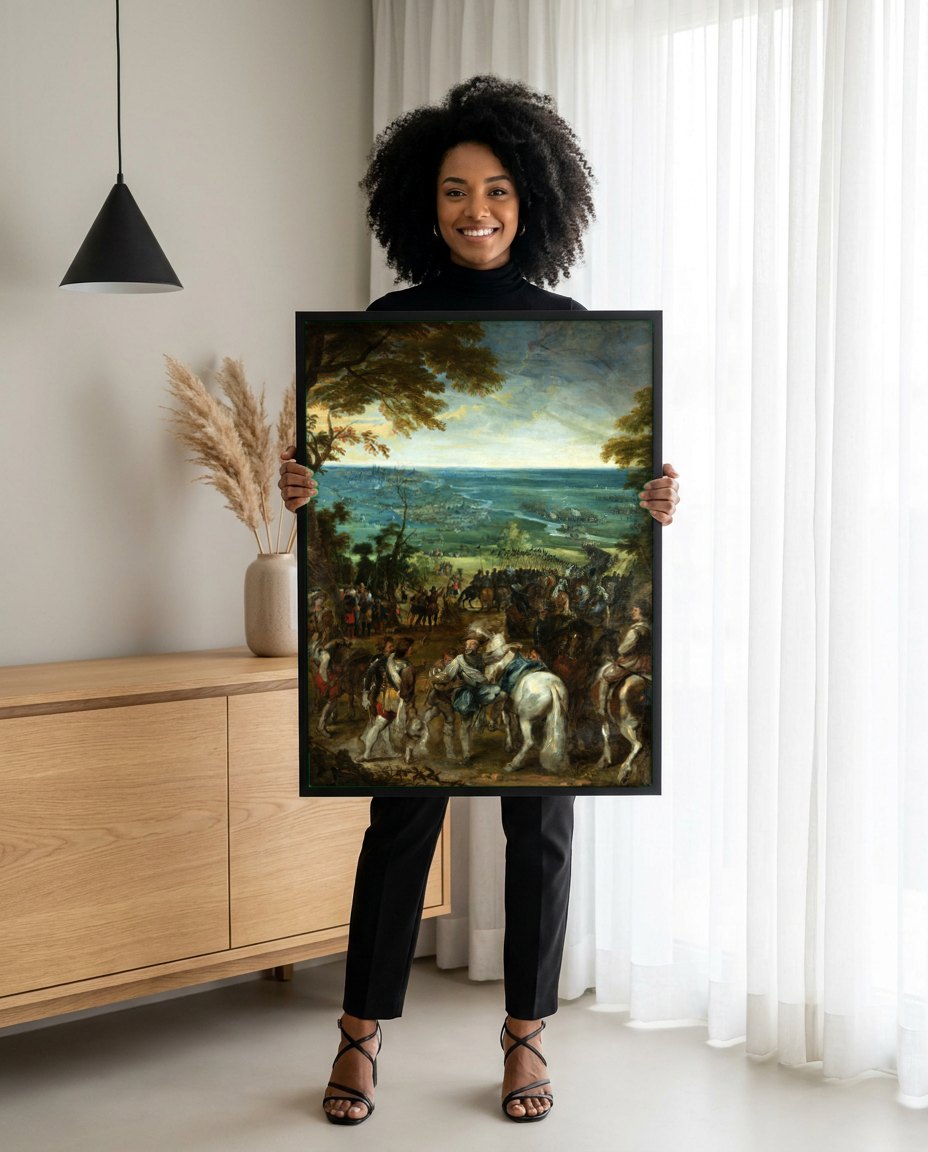 Quadro Decorativo A Batalha de Nördlingen - Rubens | modelo apresentando o quadro emoldurado