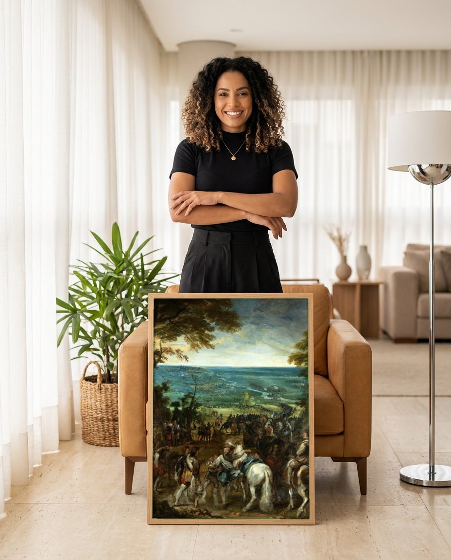Quadro Decorativo A Batalha de Nördlingen - Rubens | modelo apresentando o quadro emoldurado