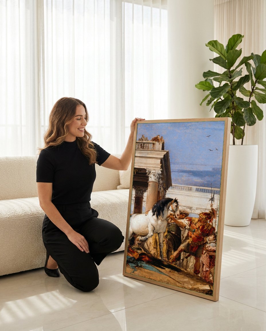 Quadro Decorativo A Domesticação de Bucéfalo - Tiepolo | modelo apresentando o quadro emoldurado