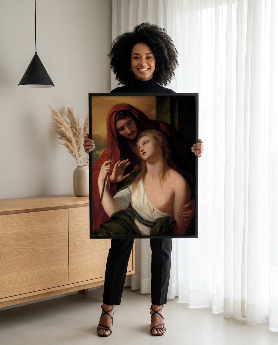Quadro Decorativo A Morte de Lucretia - Benjamin West | modelo apresentando o quadro emoldurado