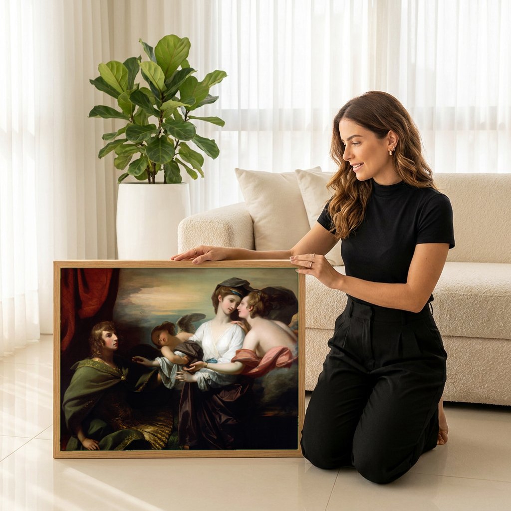 Quadro Decorativo A Expulsão de Hagar - Benjamin West | modelo apresentando o quadro emoldurado