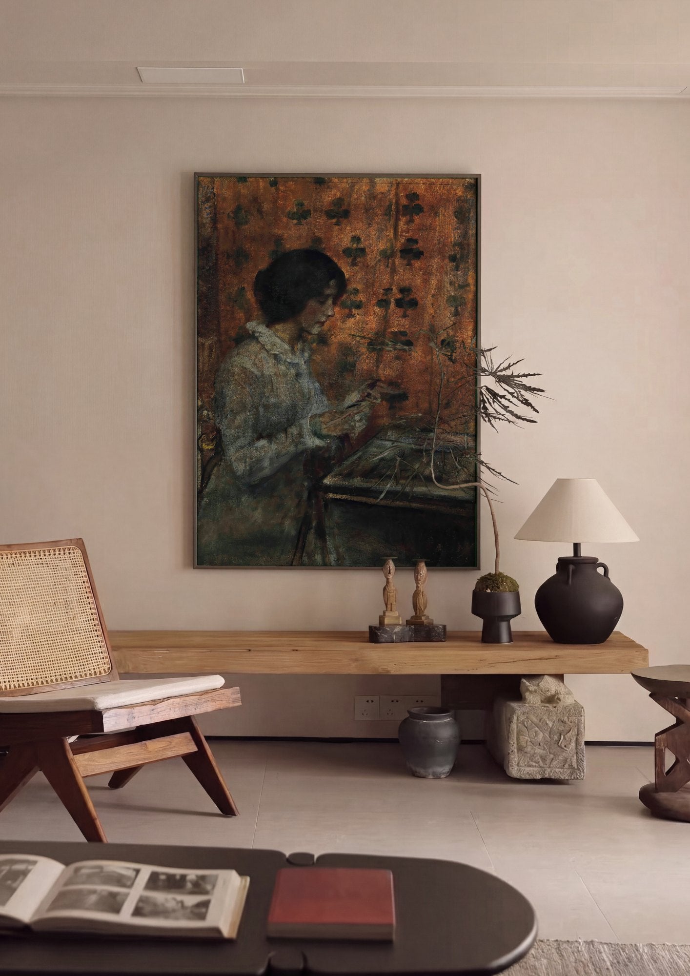 Quadro Decorativo A Leitura (ou A Bordadeira) - James Jebusa Shannon | quadro emoldurado na parede