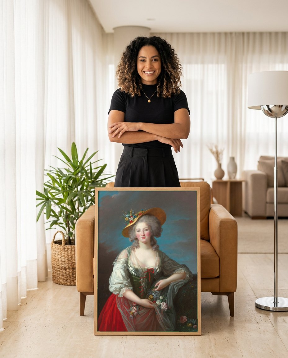 Quadro Decorativo A Jardineira - Vigée Le Brun | modelo apresentando o quadro emoldurado