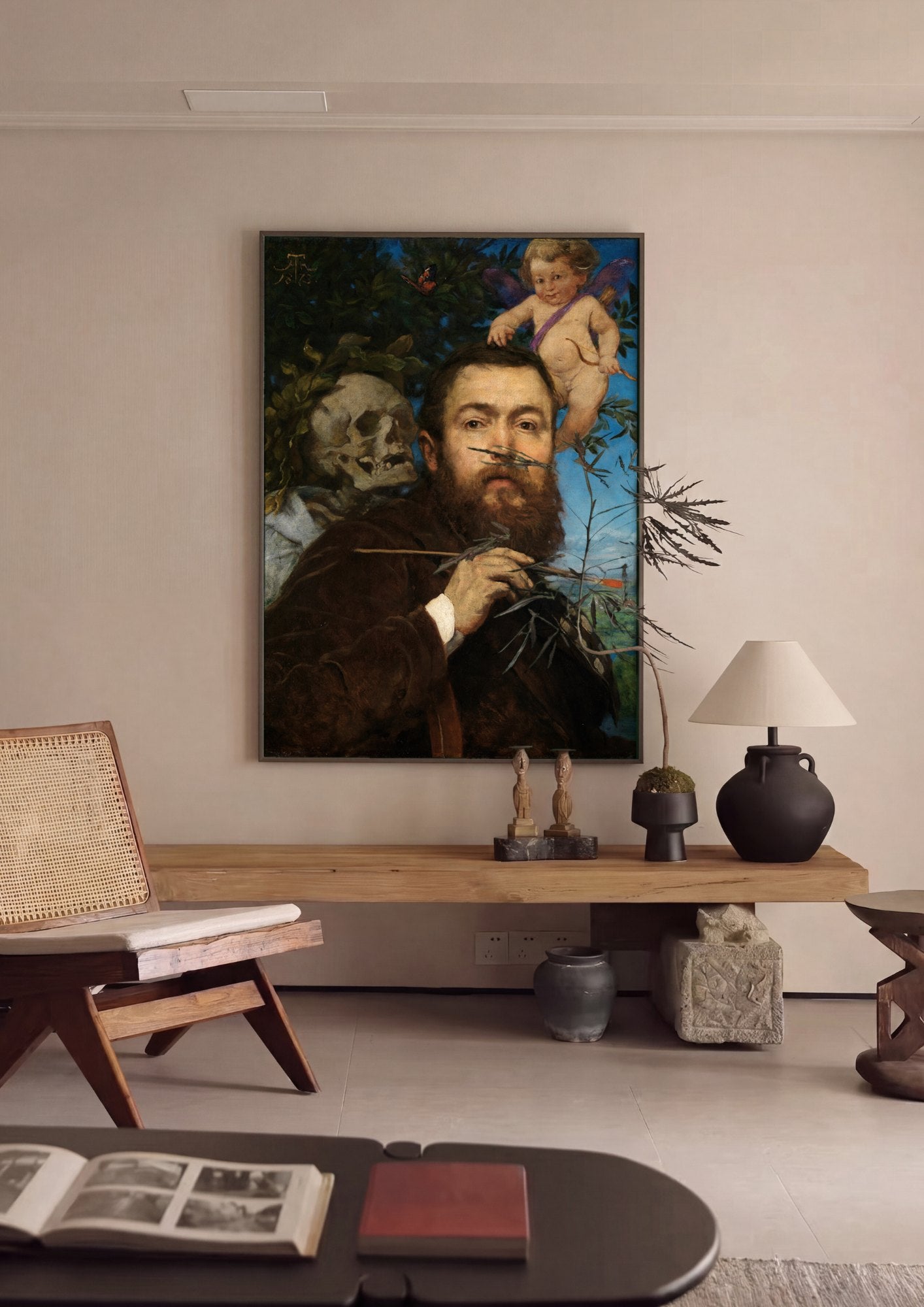 Quadro Decorativo Autorretrato com Morte e Cupido - Hans Thoma | quadro emoldurado na parede