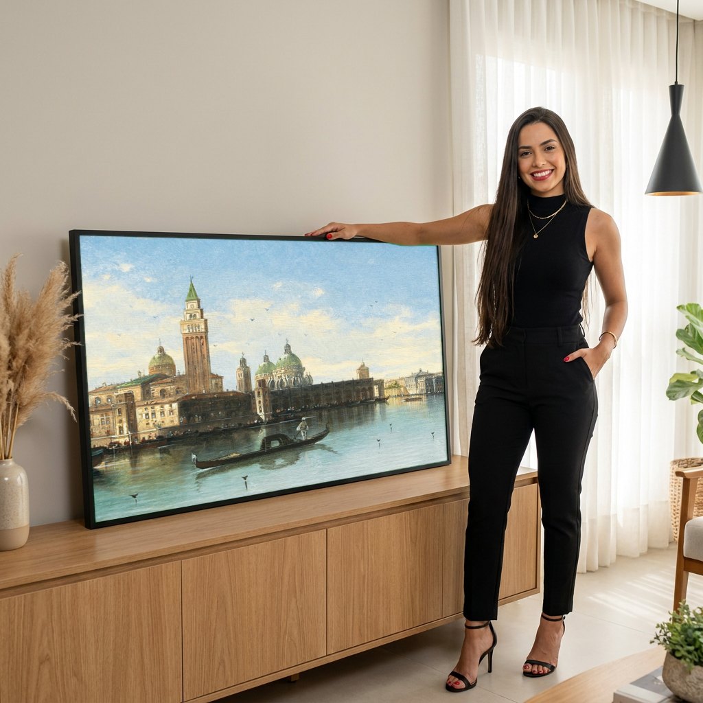 Quadro Decorativo Vista Panorâmica de Veneza - Karl Kaufmann | modelo apresentando o quadro emoldurado